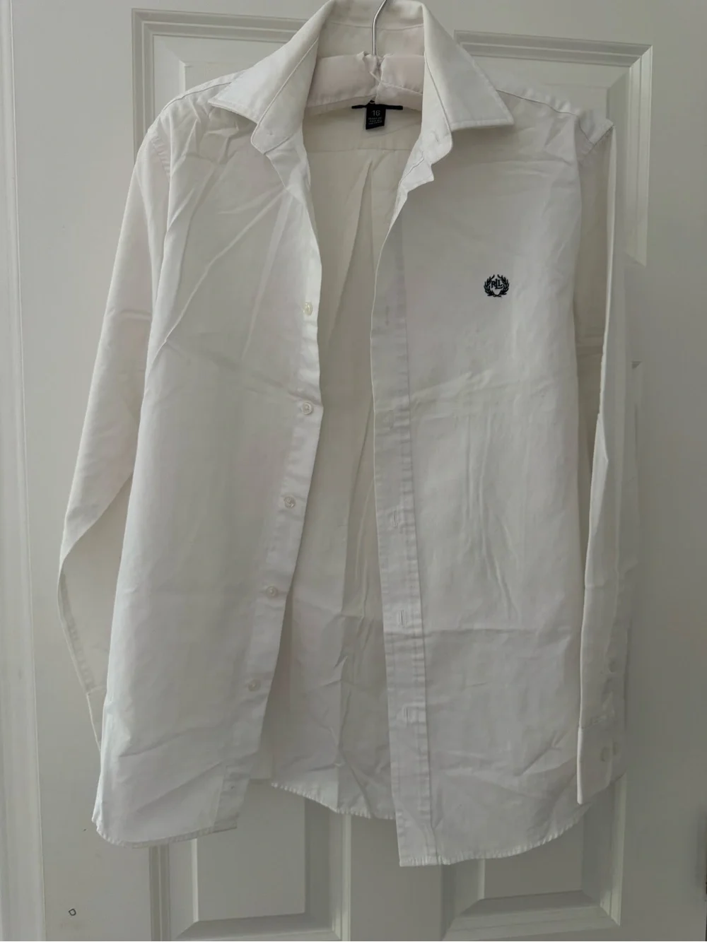Ralph Lauren White Button-Down Shirt with Navy Logo